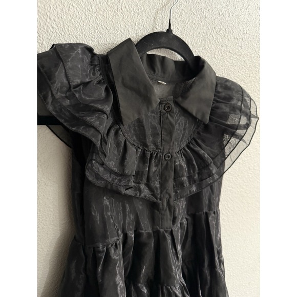 Wednesday Style Girls Black Ruffle Tiered Dress Size 130 7/8 Whimsigoth Witchy - Picture 4 of 11